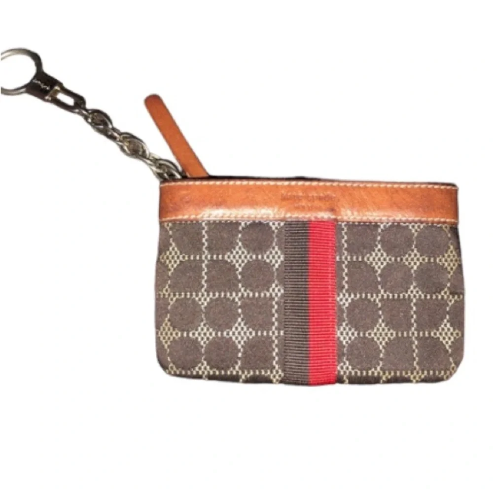 Kate Spade Wristlet & keychain brown with black & Red details like new